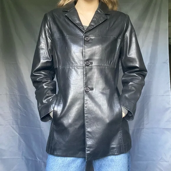 Jones New York Medium Petite Classic Vintage 90’s Black Lined Leather Jacket - Picture 2 of 8